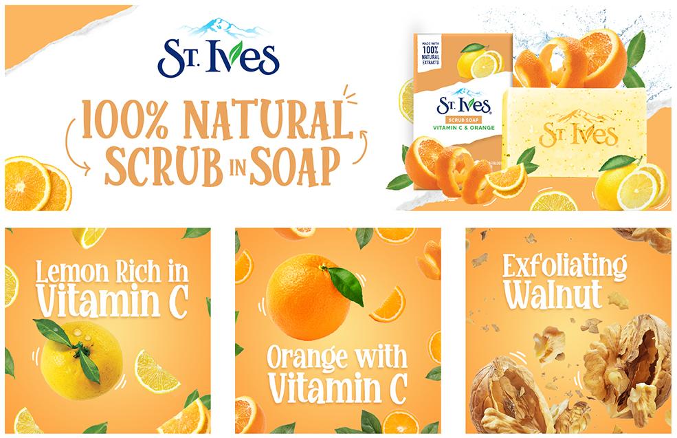 St. Ives Vitamin C & Orange Bathing Scrub Soap, Exfoliating Soap With Walnut & Coconut, 100% Natural Extracts For Natural Glowing Skin (Buy 4 Get 1 Free)-Stumbit Beauty